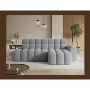 Canapé d’angle convertible BULLA 3 places gris angle droit – tissu bouclette avec extension d’assise électrique
