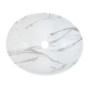 Vasque à poser en céramique blanche marbrée vue de haut