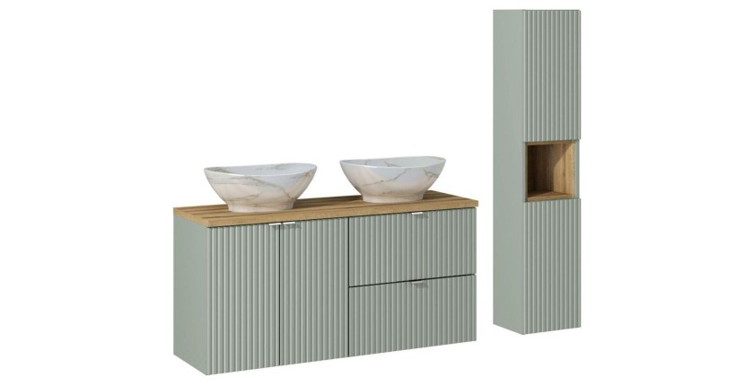 Ensemble ELVINA 150cm : meubles sous vasque, plan pour vasque, vasques à poser et colonne