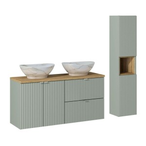 Ensemble ELVINA 150cm : meubles sous vasque, plan pour vasque, vasques à poser et colonne