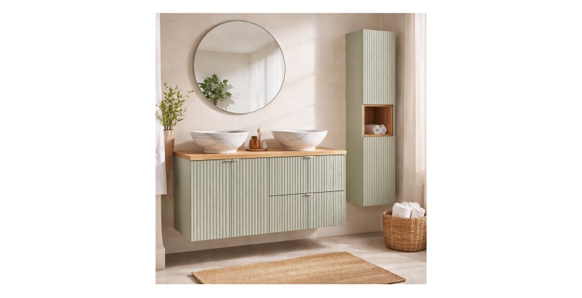 Ensemble ELVINA 150cm : meubles sous vasque, plan pour vasque, vasques à poser et colonne mis en situation