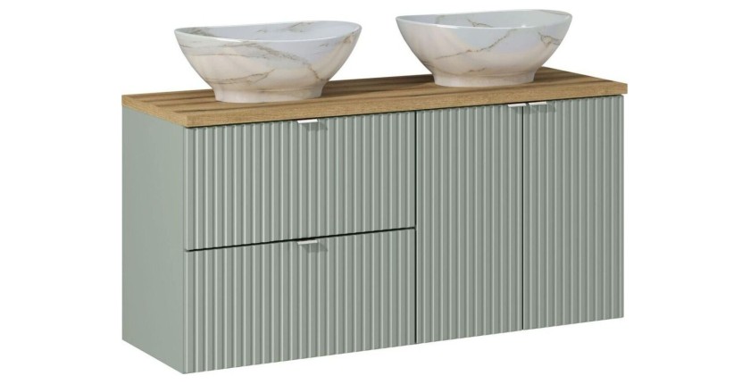 Ensemble ELVINA 120cm : meubles sous vasque à placards et tiroirs, plan pour vasque et vasques à poser