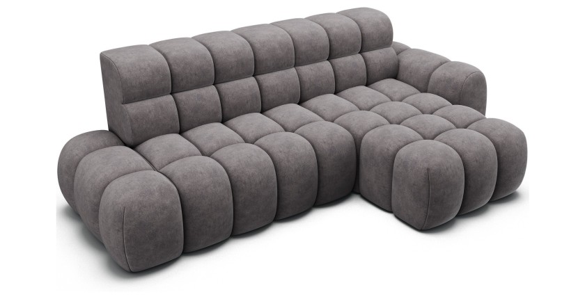 Canapé d’angle convertible BULLA 3 places gris angle droit – tissu effet alcantara avec extension d’assise électrique