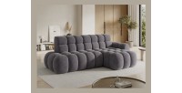 Canapé d’angle convertible BULLA 3 places gris angle droit – tissu effet alcantara avec extension d’assise électrique