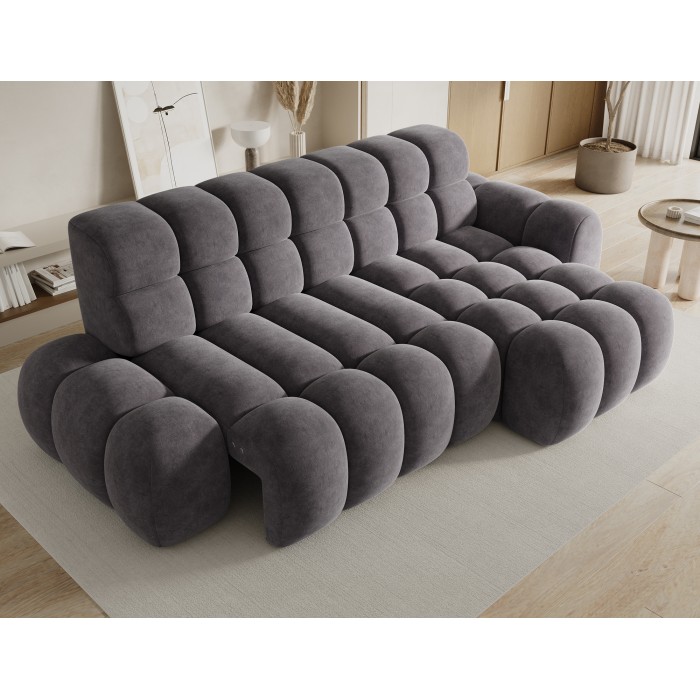 Hoekbank BULLA 3-zits grijs rechterhoek - alcantara-effect stof met elektrische zitverlenging