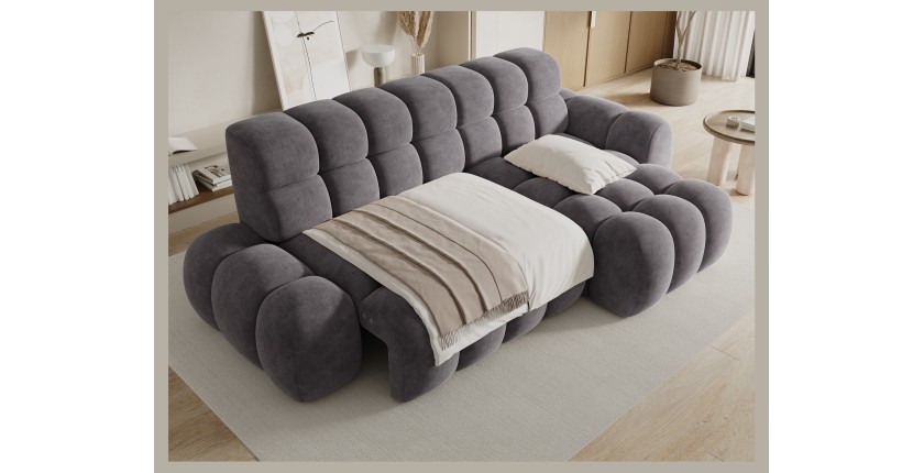 Canapé d’angle convertible BULLA 3 places gris angle droit – tissu effet alcantara avec extension d’assise électrique