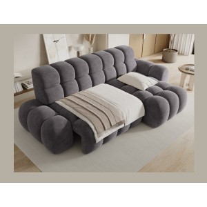 Canapé d’angle convertible BULLA 3 places gris angle droit – tissu effet alcantara avec extension d’assise électrique