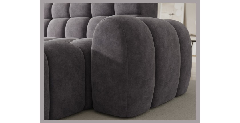 Canapé d’angle convertible BULLA 3 places gris angle droit – tissu effet alcantara avec extension d’assise électrique