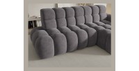 Canapé d’angle convertible BULLA 3 places gris angle droit – tissu effet alcantara avec extension d’assise électrique