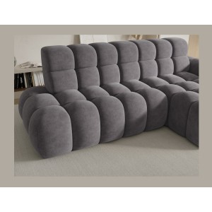 Canapé d’angle convertible BULLA 3 places gris angle droit – tissu effet alcantara avec extension d’assise électrique