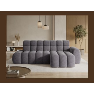 Canapé d’angle convertible BULLA 3 places gris angle droit – tissu effet alcantara avec extension d’assise électrique
