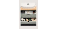 Zoom sur les tiroirs ouverts du meuble sous vasque ELVINA 80cm