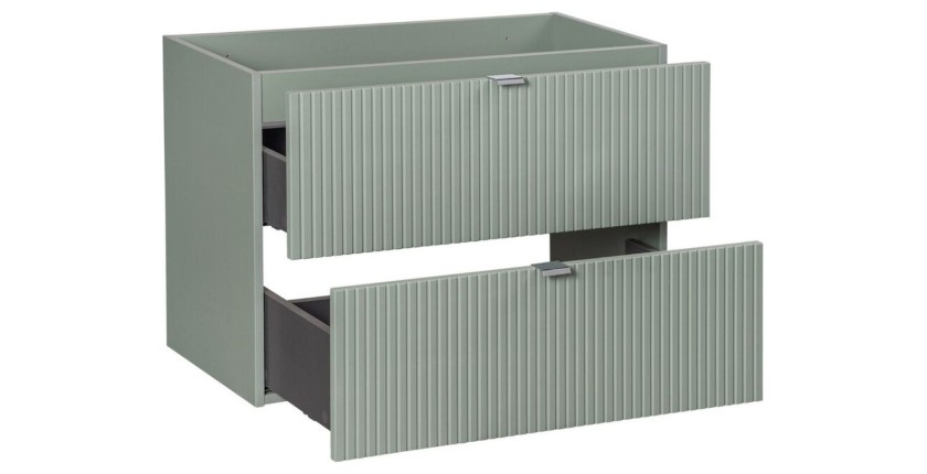 Meuble sous vasque à tiroirs ELVINA vert sauge gris 80cm ouvert