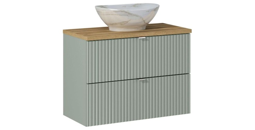 Ensemble ELVINA 80cm : meuble sous vasque à tiroirs, plan pour vasque et vasque à poser