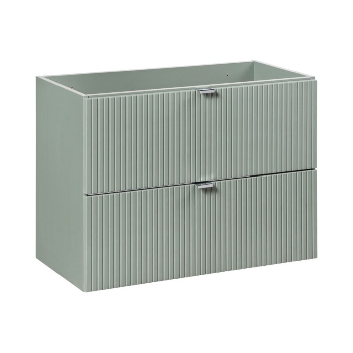 Insieme ELVINA 80cm: mobile sottolavabo con cassetti verde + piano per lavabo in aspetto legno scuro + lavabo da appoggio marmor