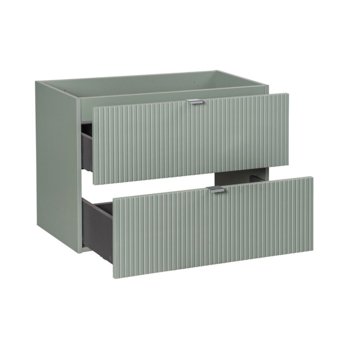 Insieme ELVINA 80cm: mobile sottolavabo con cassetti verde + piano per lavabo in aspetto legno scuro + lavabo da appoggio marmor