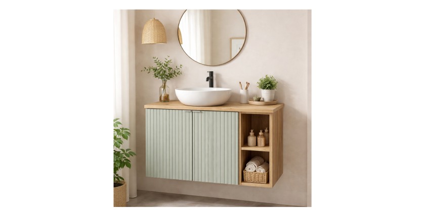 Ensemble ELVINA 80cm : meuble sous vasque, niches visibles, plan pour vasque mis en situation