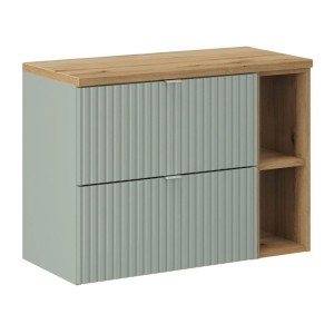 Ensemble ELVINA 80cm : meuble sous vasque à tiroirs, niches visibles et plan pour vasque