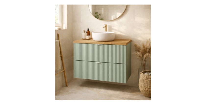 Ensemble ELVINA 80cm : meuble sous vasque à tiroirs et plan pour vasque mis en situation