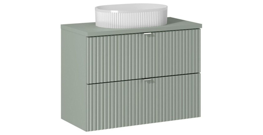 Ensemble ELVINA 80cm : meuble sous vasque à tiroirs, plan pour vasque et vasque à poser rainurée