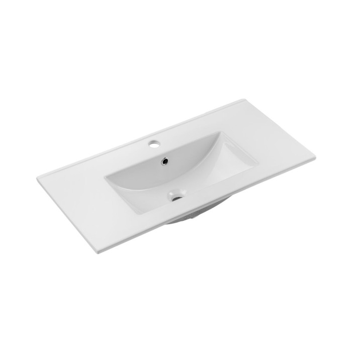 Conjunto de baño suspendido ELVINA 80cm: mueble bajo lavabo con cajones en verde salvia gris + lavabo encastrado blanco