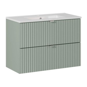 Ensemble ELVINA 80cm : meuble sous vasque et vasque à encastrer blanche