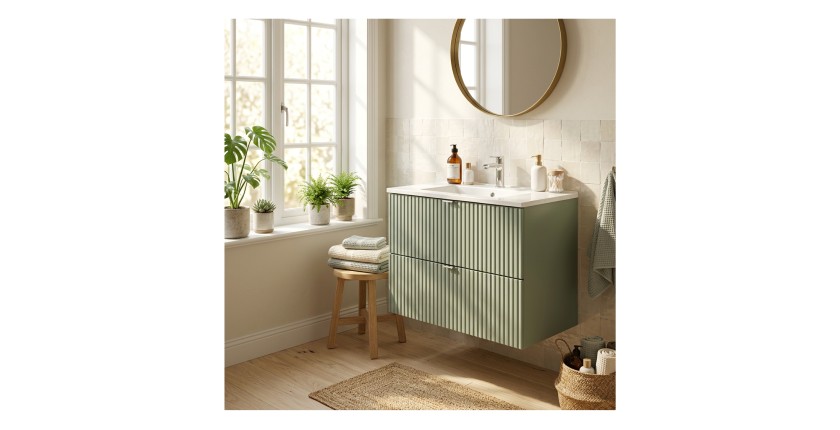 Ensemble ELVINA 80cm : meuble sous vasque et vasque à encastrer blanche mis en situation