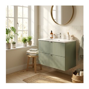 Ensemble ELVINA 80cm : meuble sous vasque et vasque à encastrer blanche mis en situation