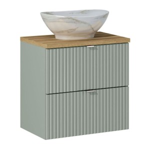 Ensemble ELVINA 60cm : meuble sous vasque à tiroirs, plan pour vasque et vasque à poser marbrée