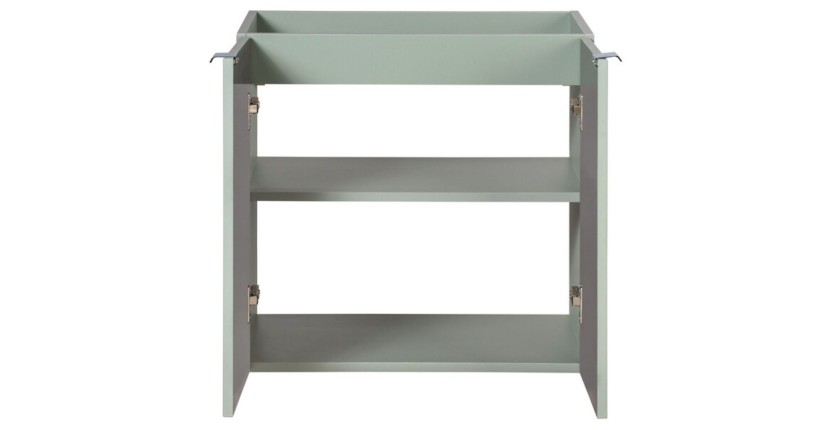 Meuble sous vasque à placards vert sauge gris ELVINA 60cm ouvert vu de face