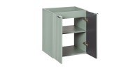 Meuble sous vasque à placards vert sauge gris ELVINA 60cm ouvert