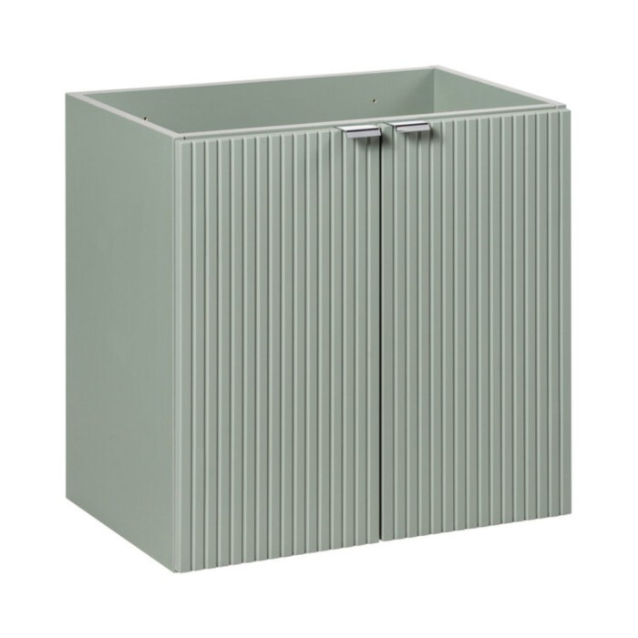 Insieme ELVINA 60cm: mobile sotto lavabo con armadietti in verde salvia grigio + piano per lavabo in aspetto legno scuro + lavab