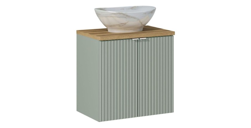 Ensemble ELVINA 60cm : meuble sous vasque à placards, plan pour vasque et vasque à poser marbrée