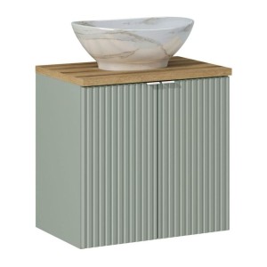 Ensemble ELVINA 60cm : meuble sous vasque à placards, plan pour vasque et vasque à poser marbrée