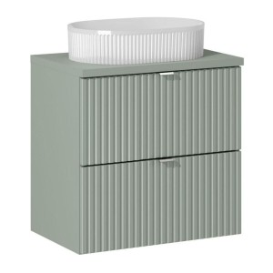 Ensemble ELVINA 60cm : meuble sous vasque à tiroirs, plan pour vasque vert et vasque à poser rainurée