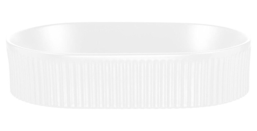 Vasque à poser en céramique blanche rainurée vue de face
