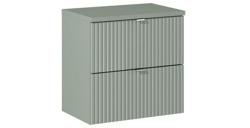 Ensemble ELVINA 60cm : meuble sous vasque à tiroirs et plan pour vasque vert sauge gris