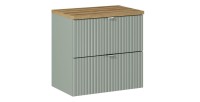Ensemble ELVINA 60cm : meuble sous vasque à tiroirs vert sauge gris et plan pour vasque aspect bois