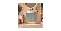 Ensemble ELVINA 60cm : meuble sous vasque à placards et plan pour vasque vert sauge gris mis en situation