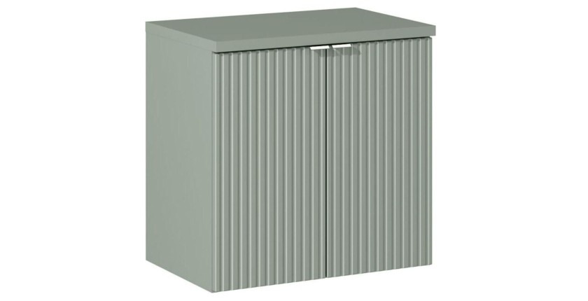 Ensemble ELVINA 60cm : meuble sous vasque à placards et plan pour vasque vert sauge gris