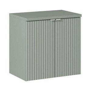 Ensemble ELVINA 60cm : meuble sous vasque à placards et plan pour vasque vert sauge gris