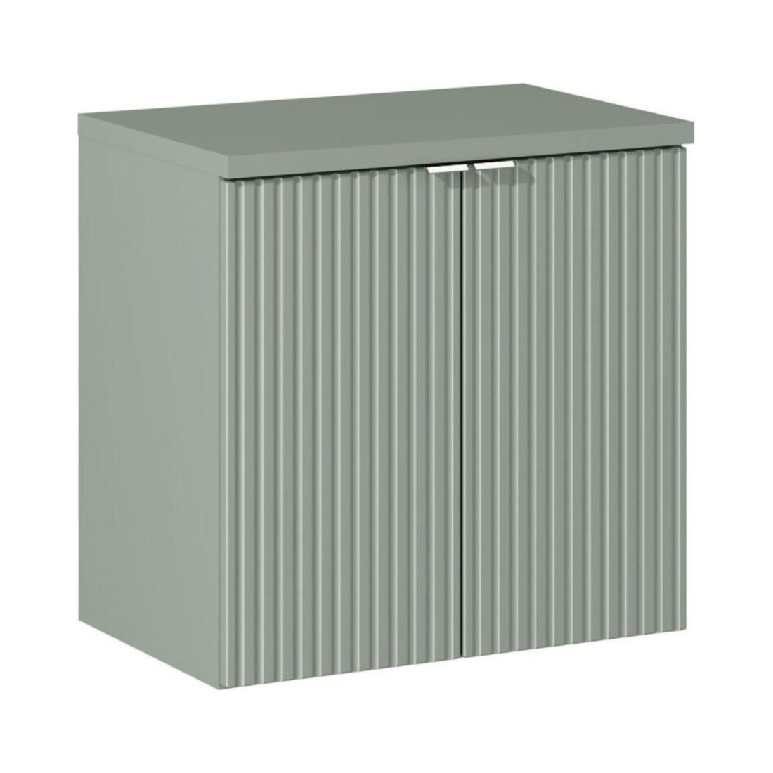 Ensemble ELVINA 60cm : meuble sous vasque à placards et plan pour vasque vert sauge gris