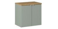 Ensemble ELVINA 60cm : meuble sous vasque à placards vert sauge gris et plan pour vasque aspect bois