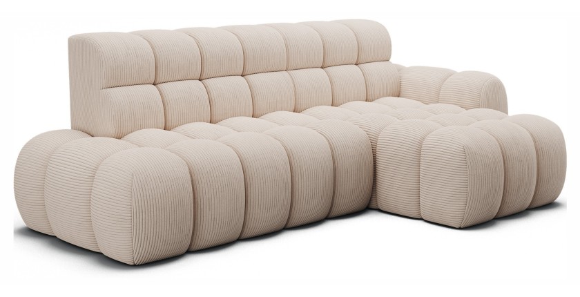 Canapé d’angle convertible BULLA 3 places beige angle droit – velours côtelé avec extension d’assise électrique