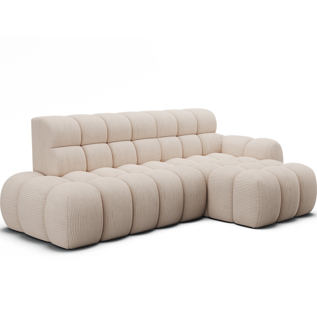 Ecksofa BULLA 3-Sitzer beige, rechter Winkel – Cord samt mit elektrischer Sitzverlängerung
