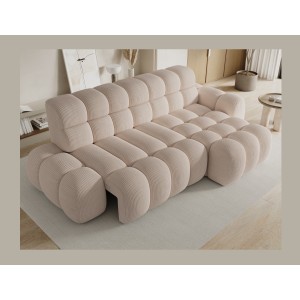 Canapé d’angle convertible BULLA 3 places beige angle droit – velours côtelé avec extension d’assise électrique