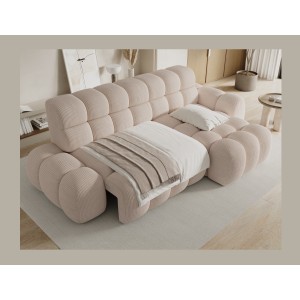 Canapé d’angle convertible BULLA 3 places beige angle droit – velours côtelé avec extension d’assise électrique