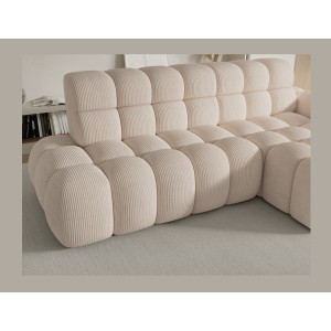 Canapé d’angle convertible BULLA 3 places beige angle droit – velours côtelé avec extension d’assise électrique