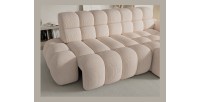 Canapé d’angle convertible BULLA 3 places beige angle droit – velours côtelé avec extension d’assise électrique