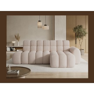 Canapé d’angle convertible BULLA 3 places beige angle droit – velours côtelé avec extension d’assise électrique